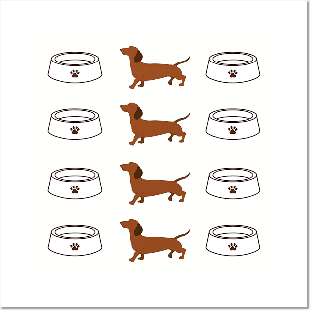 Brown Dachshund dog with a bowl pattern Wall Art by Maful